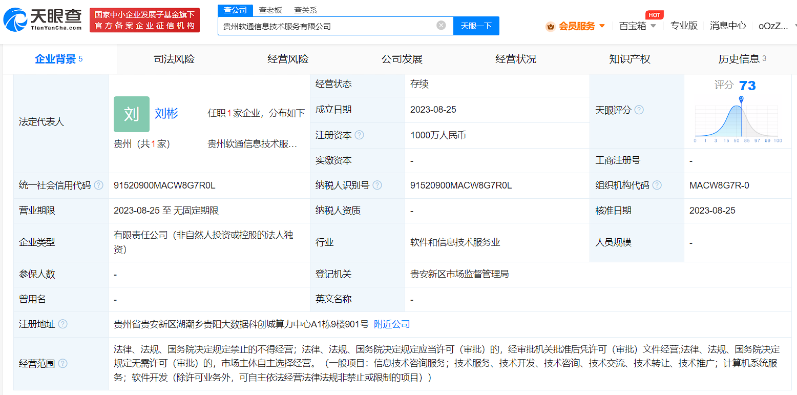 软通动力在贵州成立技术服务公司